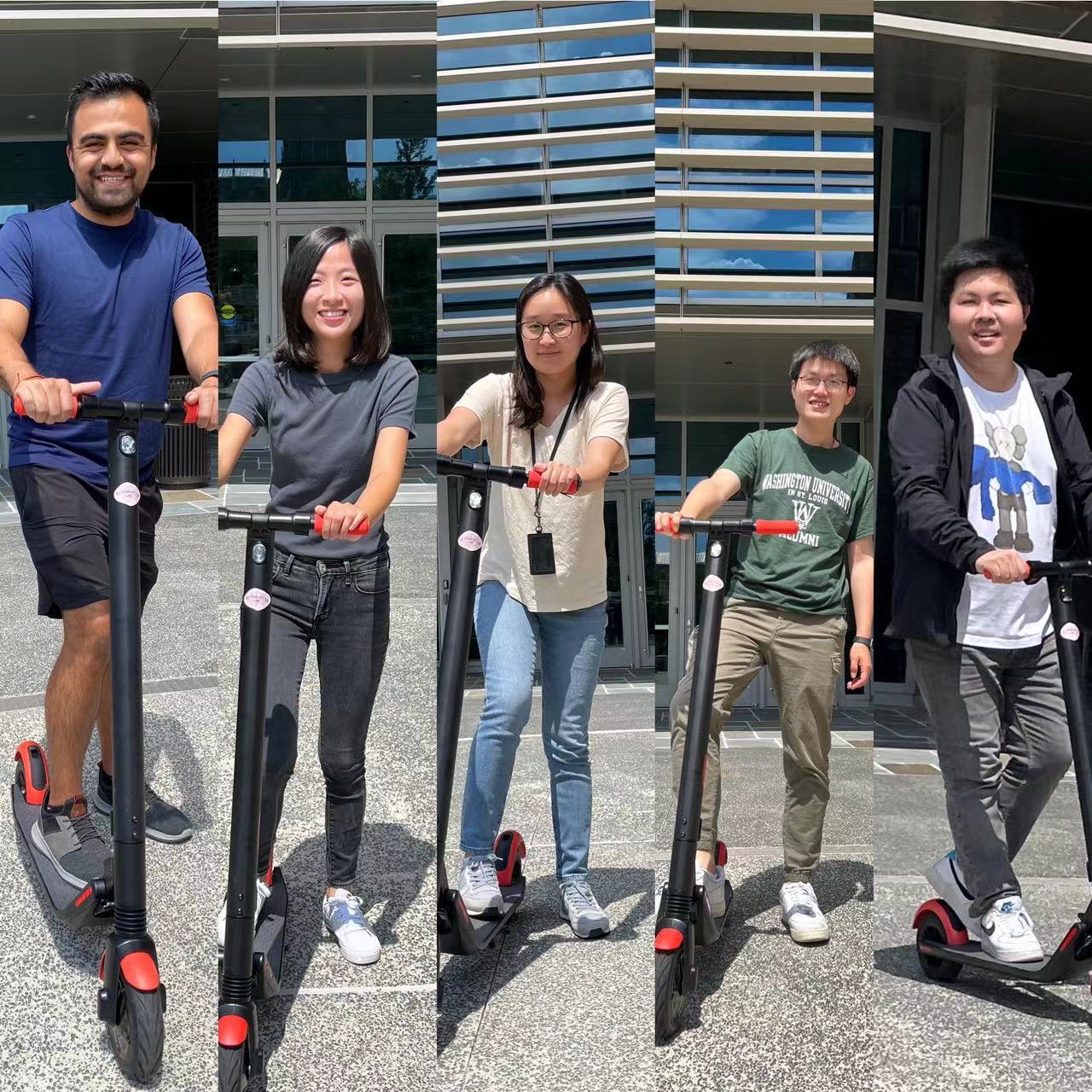Lab members on lab scooter